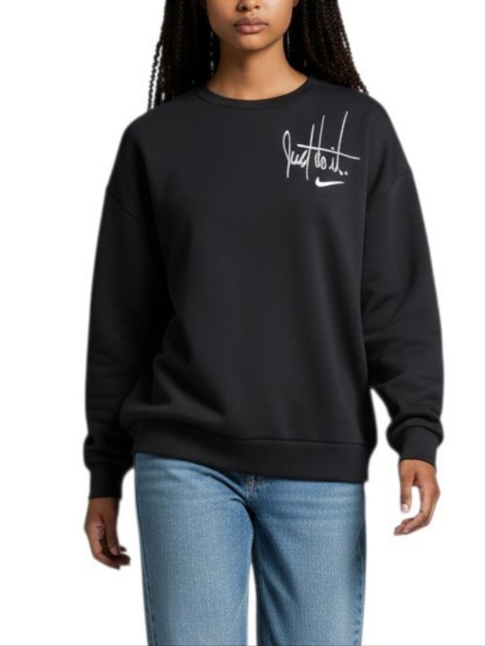 Nike Black Crewneck Sweatshirt with White Script Logo Size M
